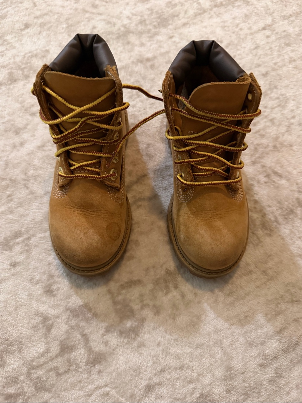 Original Timberland Kids Tan Lace-Up Work-Style Boots with Padded Collar